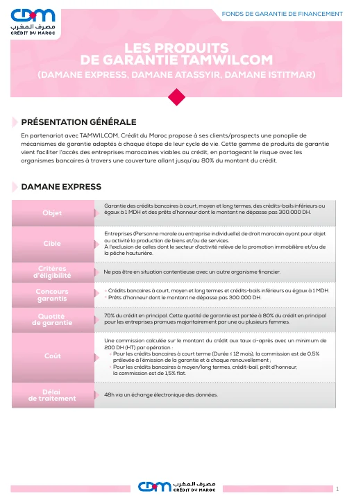 Première page de Crédit du Maroc — Notice des garanties Tamwilcom
