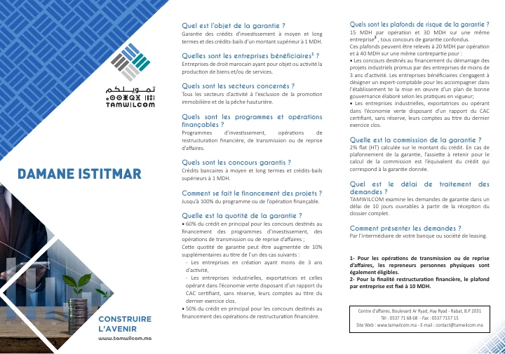 Première page de Damane Istitmar — Fiche produit Tamwilcom