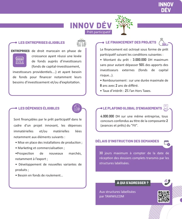 Première page de Innov Dev — Fiche produit Tamwilcom
