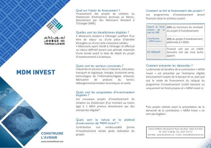 Première page de MDM Invest — Fiche produit Tamwilcom