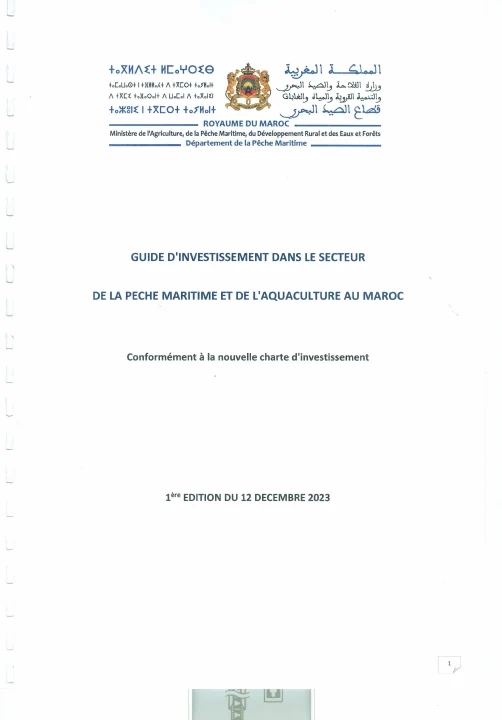 Première page de Pêche maritime et aquaculture — Guide d’investissement
