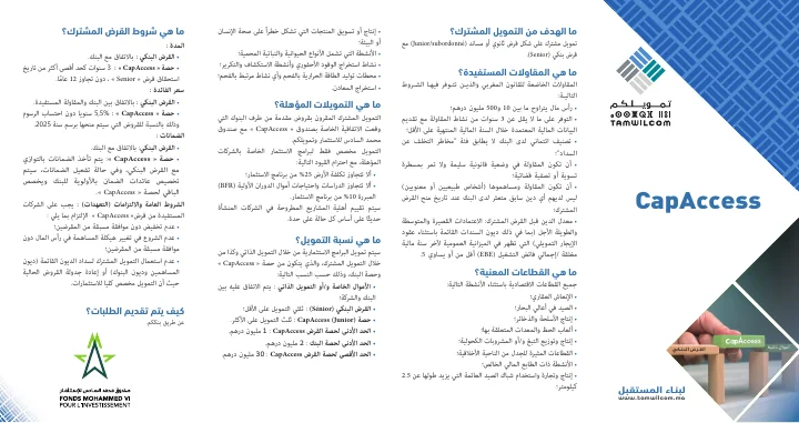 الصفحة الأولى من كاب أكسس — بطاقة منتج تمويلكم — النسخة العربية